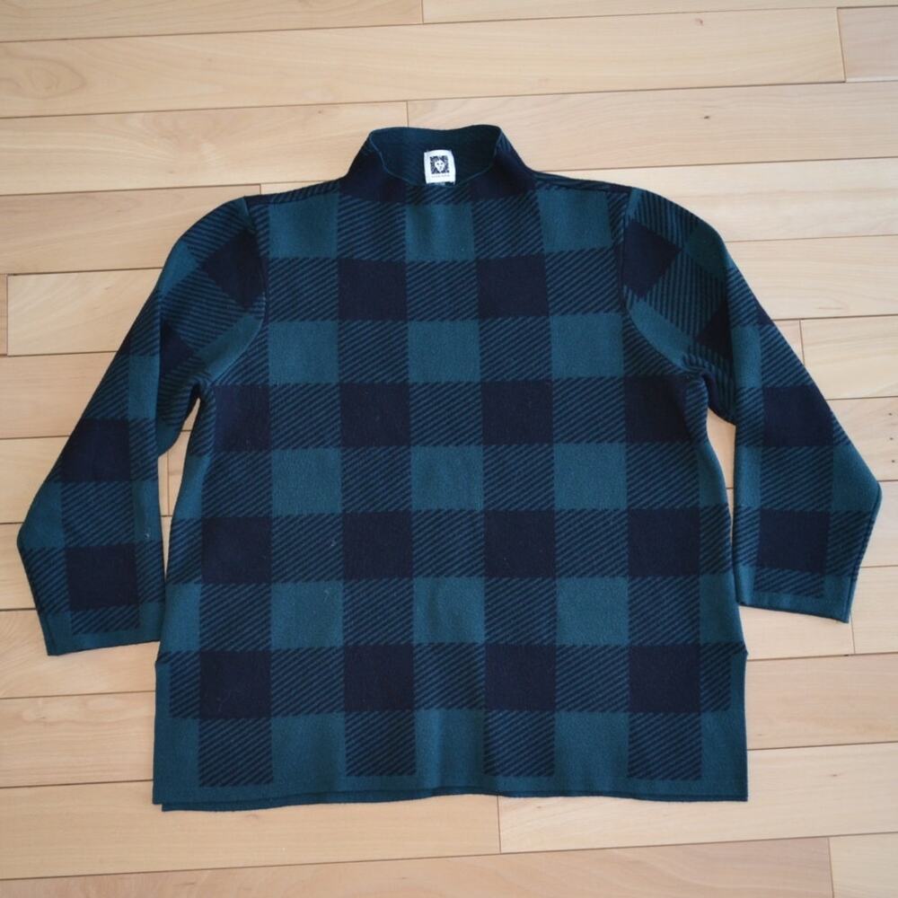 Anne Klein Mock Neck Sweater Size Medium Green Plaid